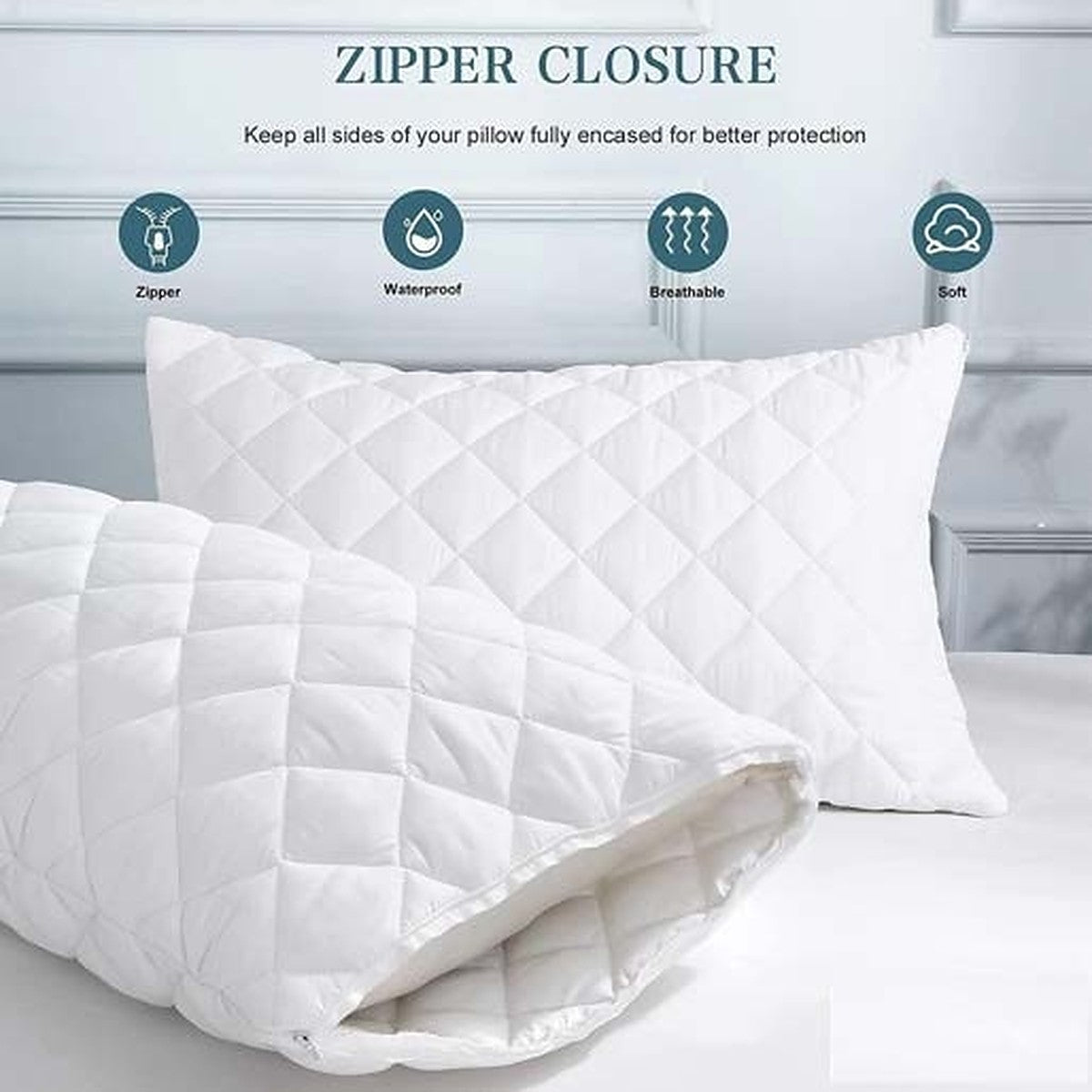Waterproof Quilted Pillow Protectors – Pack of 4